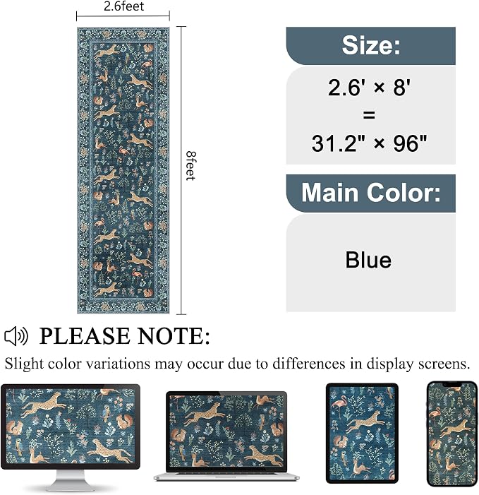 DUKINO 2.6x8 Rug for Hallway, Washable Kitchen Runner Rug