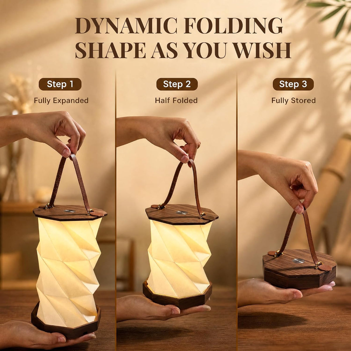 Ba sus Wooden Paper Lamp, Portable Lantern Light ,Foldable Funky Lamp