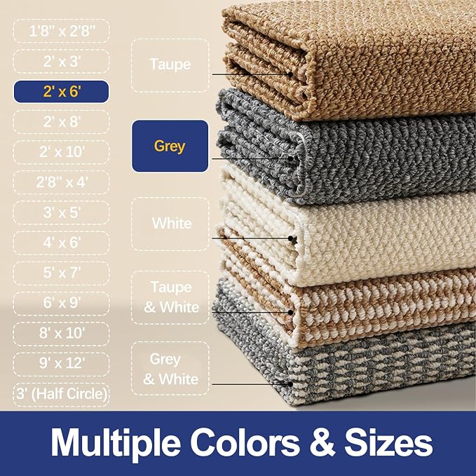 Faux Jute Hallway Runner Rug 2'x6', Washable & Non-Slip, No Odor. Farmhouse