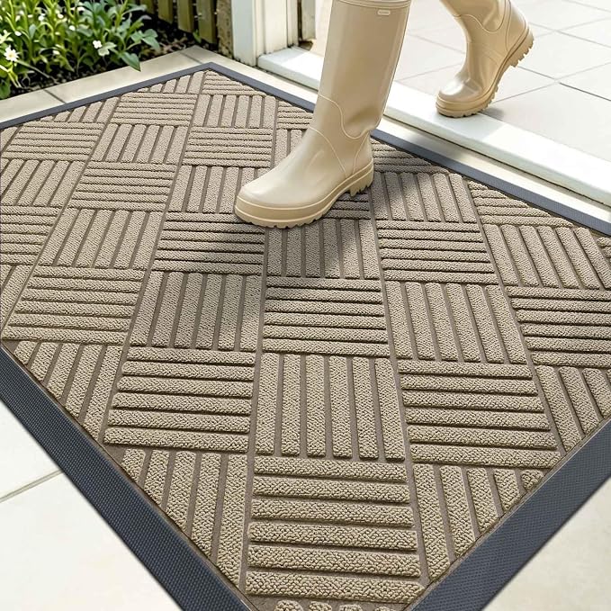 OLANLY Front Door Mat Outside Entrance 35x23, Heavy Duty Sturdy Natural Rubber