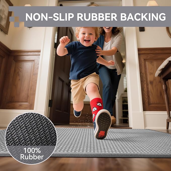 Front Door Mat 24''x35'', Absorbent Dirt Resist Washable Non Slip Low-Profile
