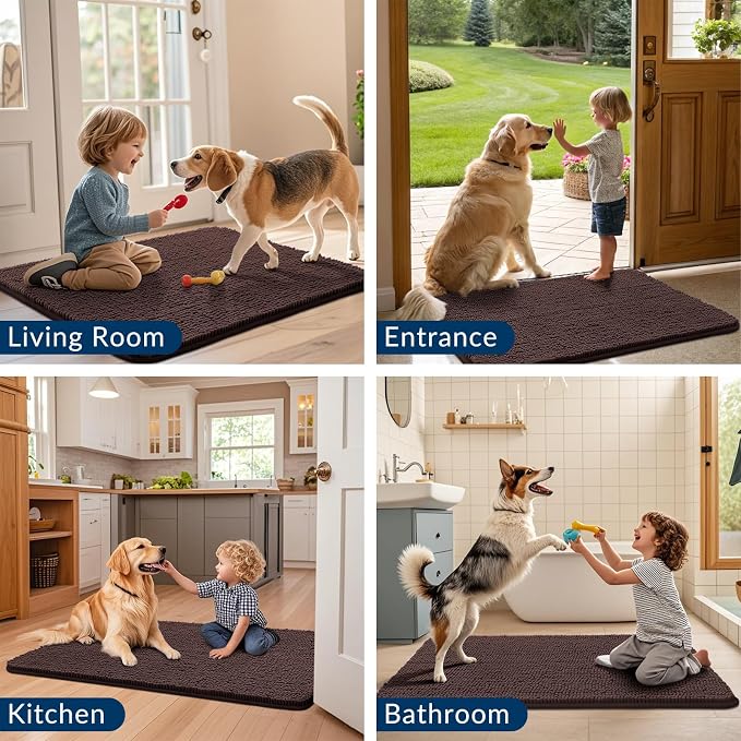 Smiry Dog Door Mat for Muddy Paws 45x27, Absorbent Dirt Trapper, Non-Slip