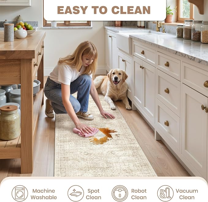Washable Kitchen Rugs Sets of 2 Piece, Hallway Runner Rug Non-Slip