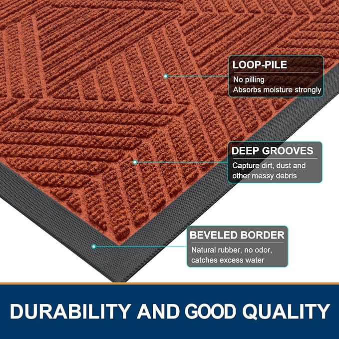 Smiry Front Door Mat Outside Entrance, Heavy Duty Sturdy Natural Rubber Doormat