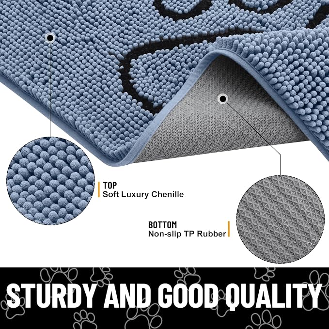 Smiry Dog Door Mat for Muddy Paws, Absorbent Dirt Trapper Non Slip Quick Dry