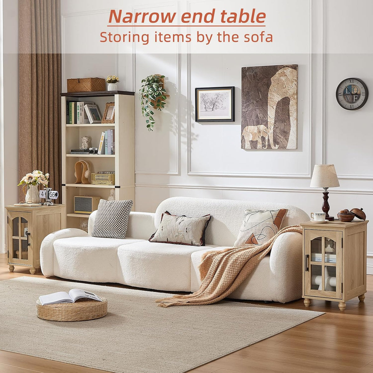RWYHG Narrow Side Table, Farmhouse Nightstand with Charging Station