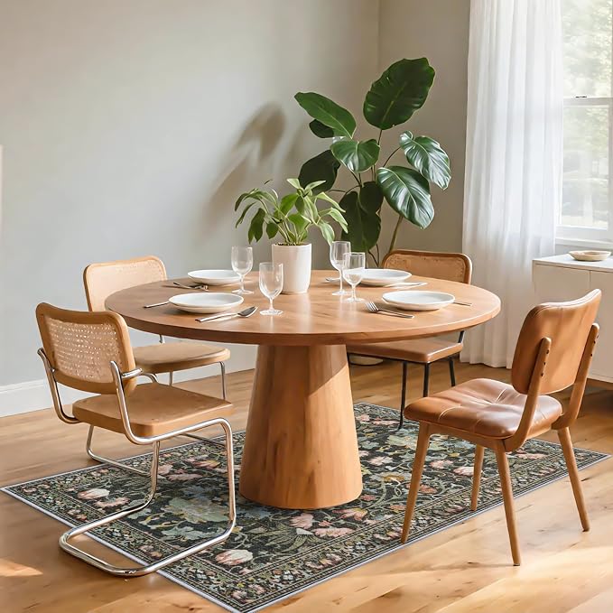 Washable 4x6 Bedroom Rug for Family: Non-Slip Floral Small Carpet for Living