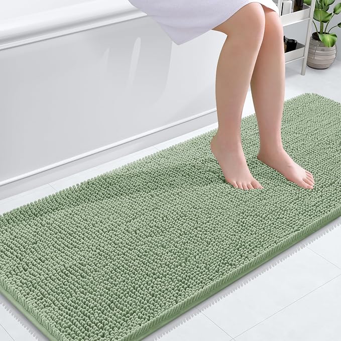 OLANLY Bathroom Runner Rugs 59x24, Soft Absorbent Chenille Bath Rugs, Rubber