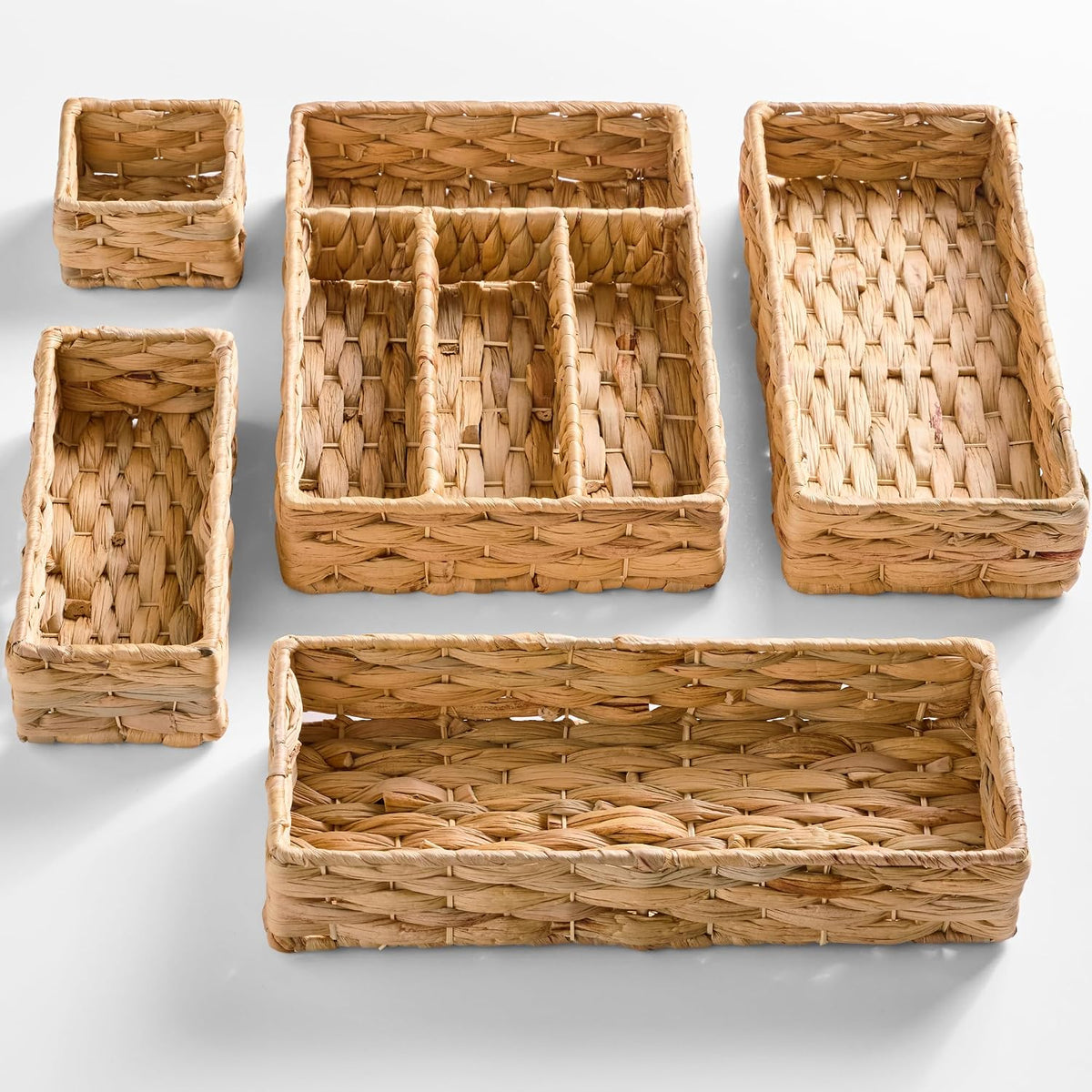 Best Choice Products 5-Piece Flatware Organizer Set, Woven Modular Silverware & Utensil Drawer Organizer Trays, Drawer Divider, Storage Containers for Kitchen, Bathroom, & Office Utensils - Natural