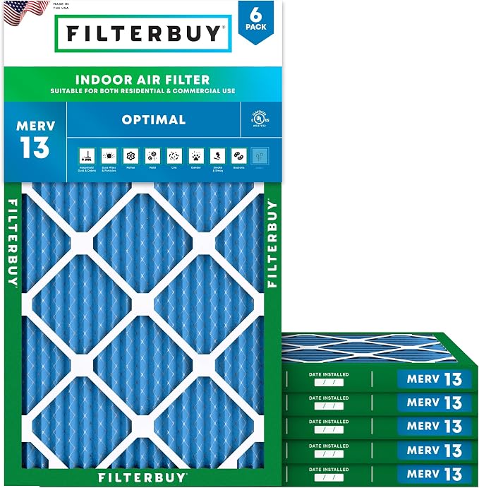 Filterbuy 15.5x23.5x1 Air Filter MERV 13 Optimal Smoke & Allergy Defense