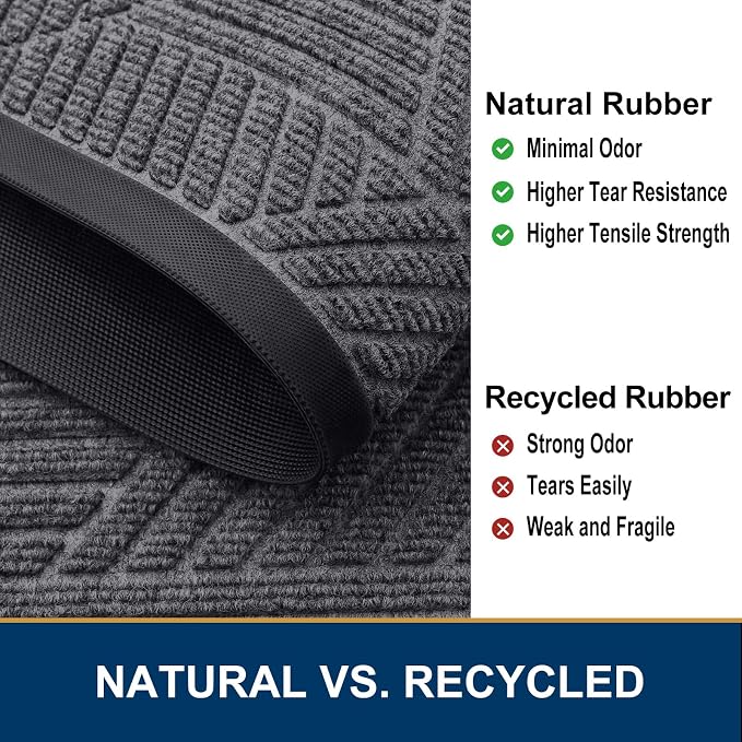 Smiry Front Door Mat Outside Entrance, Heavy Duty Sturdy Natural Rubber Doormat
