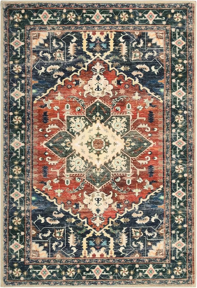 Yamaziot Washable Area Rug, 2x3 Small Entryway Rug Non-Slip Boho Vintage Rug