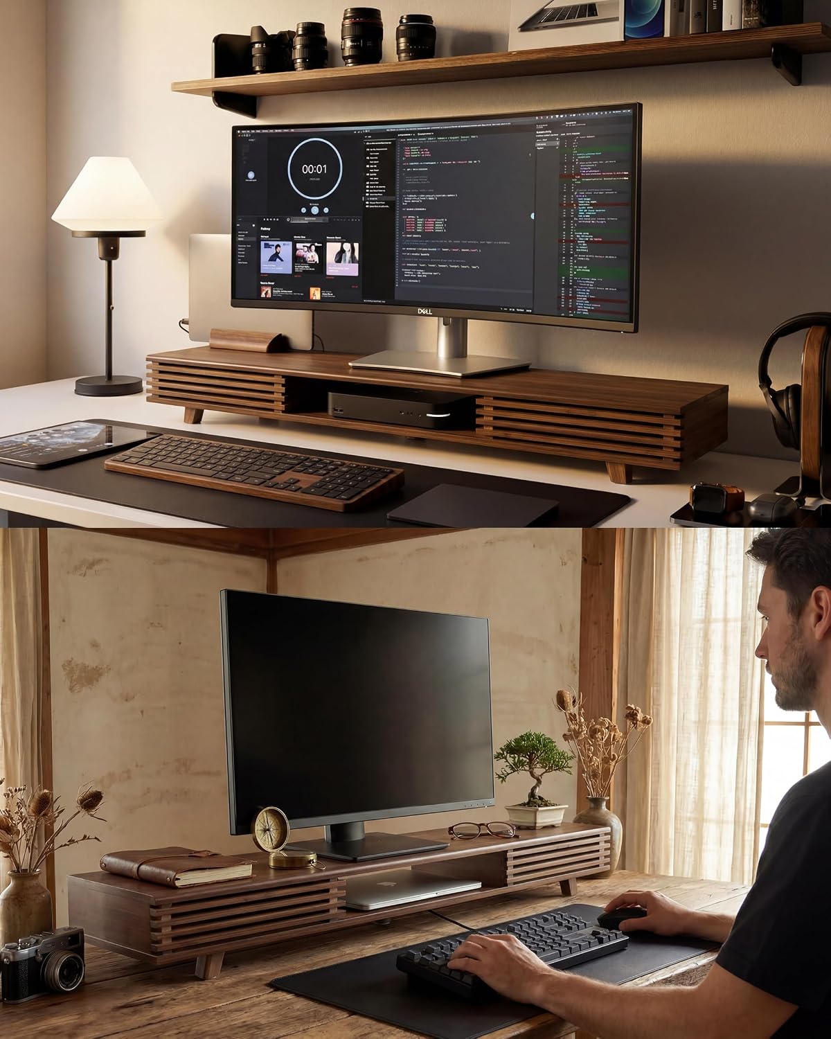Computer Monitor Stand with Sliding Door,42 Inch,Toasted Bamboo