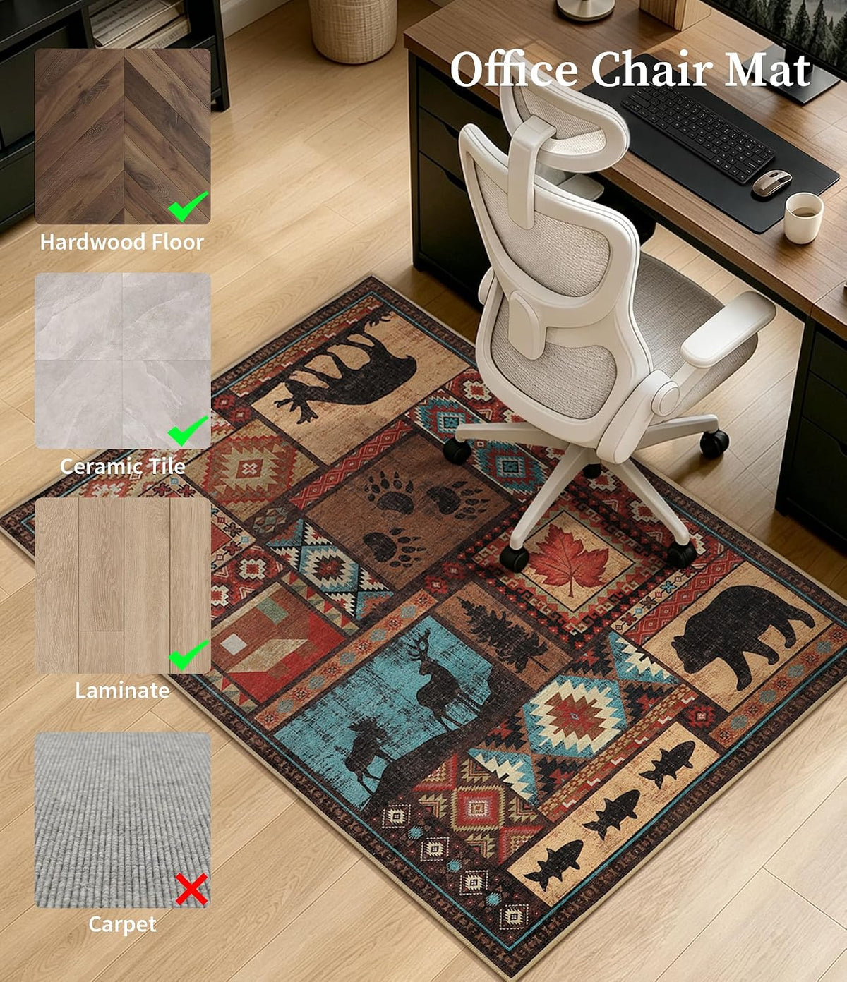 chakme Office Chair Mat for Hardwood Floor Non Slip 36"x48", Brown Cabin