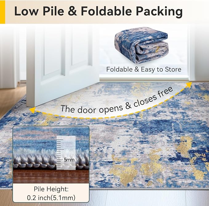 RELEANY Washable Area Rugs 2x7 Non-Slip Modern Abstract Soft
