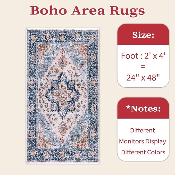 SERISSA 2x4 Boho Rugs for Entryway, Washable Non-Slip Kitchen Runner Rug