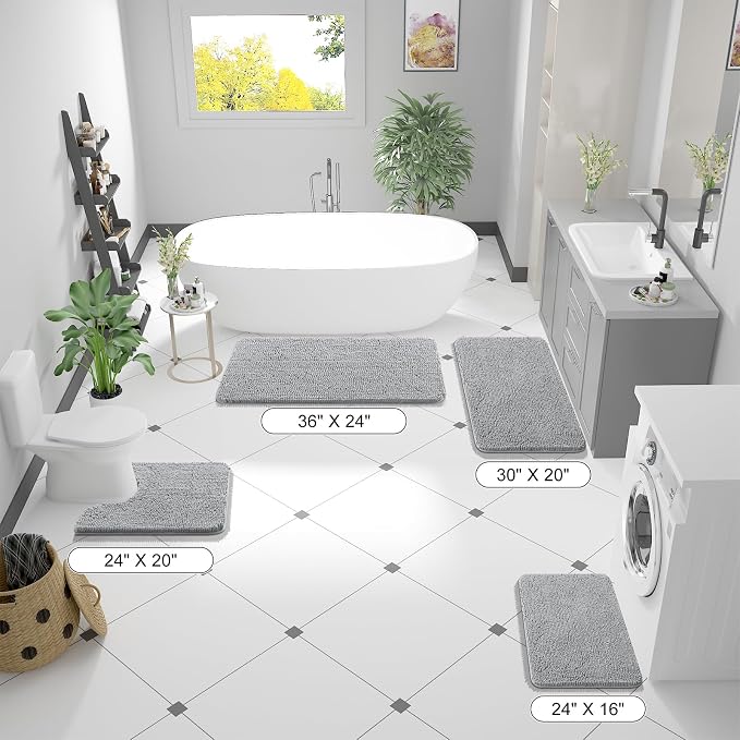 OLANLY Bathroom Rugs 36x24, Extra Soft Absorbent Chenille Bath Rugs, Rubber