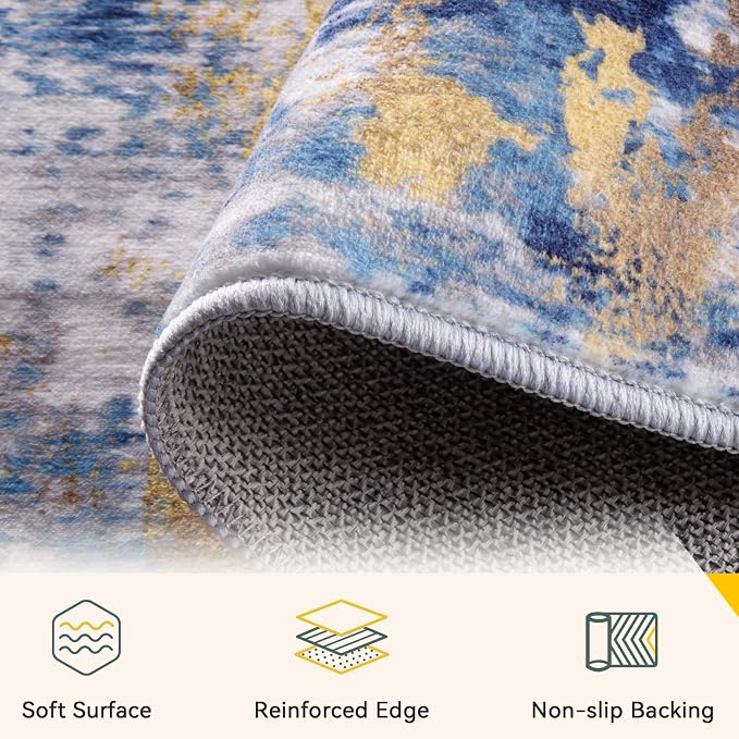 RELEANY Washable Area Rugs 2'6"x8 Non-Slip Modern Abstract Soft