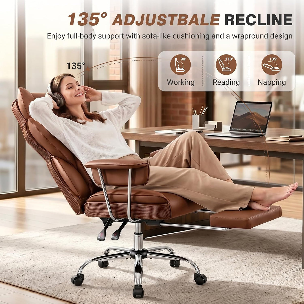 ALLGOD Big and Tall Office Chair, Executive Leather Chair with Footrest