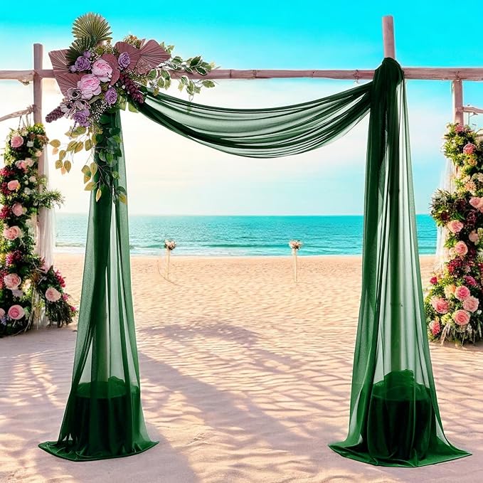 MDS Halloween Chiffon Draping Fabric - 2 Panel, 30" Wide x 30ft Long - Sheer Spooky Arbor & Canopy Drapery for Haunted House Backdrops, Party Ceilings, DIY Costumes & Themed Events - Hunter Green (Pack of 2)
