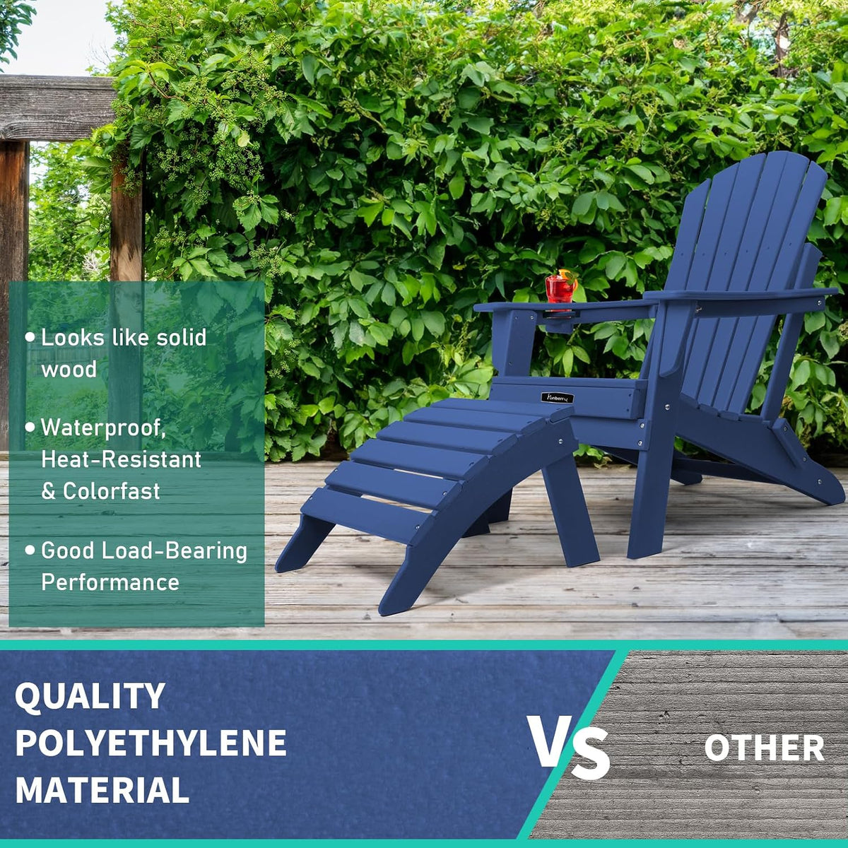 Folding Adirondack Ottoman Set of 2, Outdoor Foot Rest, Patio Footstool