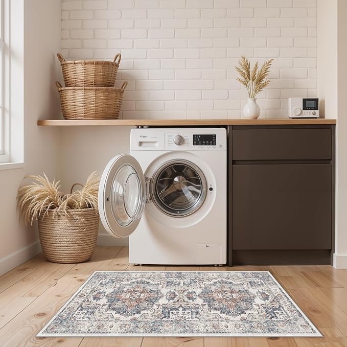 2x4 Washable Kitchen Runner Rug: Vintage Non-Slip Low Pile Entryway Area Rugs