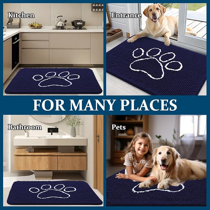 OLANLY Dog Door Mat for Muddy Paws 54x24, Paw Print Design, Absorbs Moisture