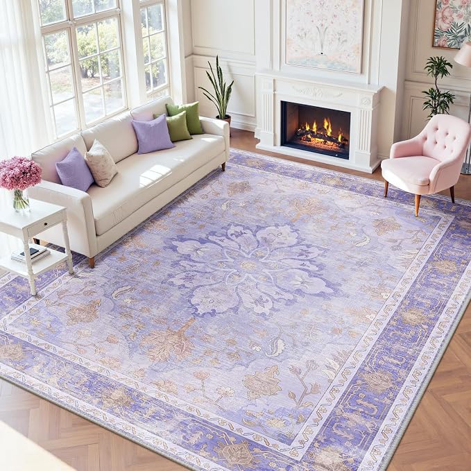 RELEANY Area Rugs Large 9'x12' Washable Non-Slip, Floral Vintage Distress