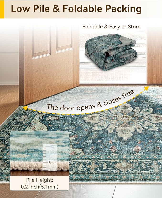 RELEANY Area Rugs 3'x4' Washable Non-Slip, Floral Vintage Distress Medallion