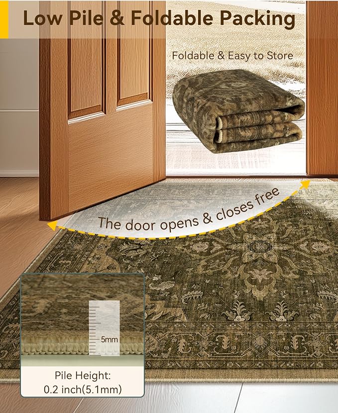 RELEANY Area Rugs Square 6ft Washable Non-Slip, Floral Vintage Distress