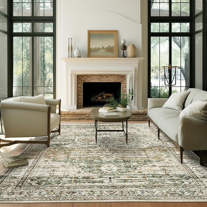 Soalmost 9x12 Area Rugs for Living Room, Non Slip Machine Washable Vintage Rugs