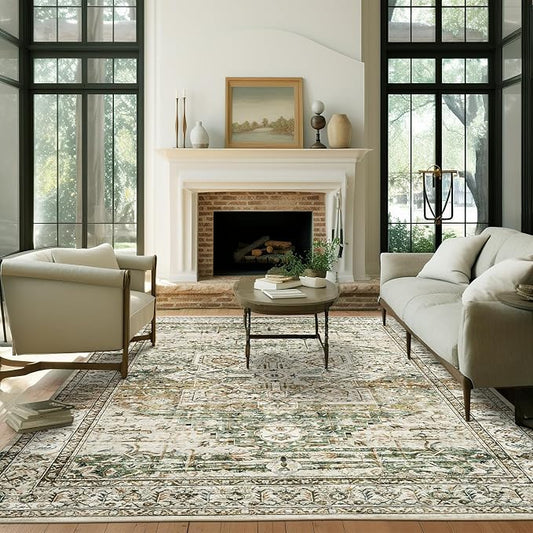 Soalmost 9x12 Area Rugs for Living Room, Non Slip Machine Washable Vintage Rugs
