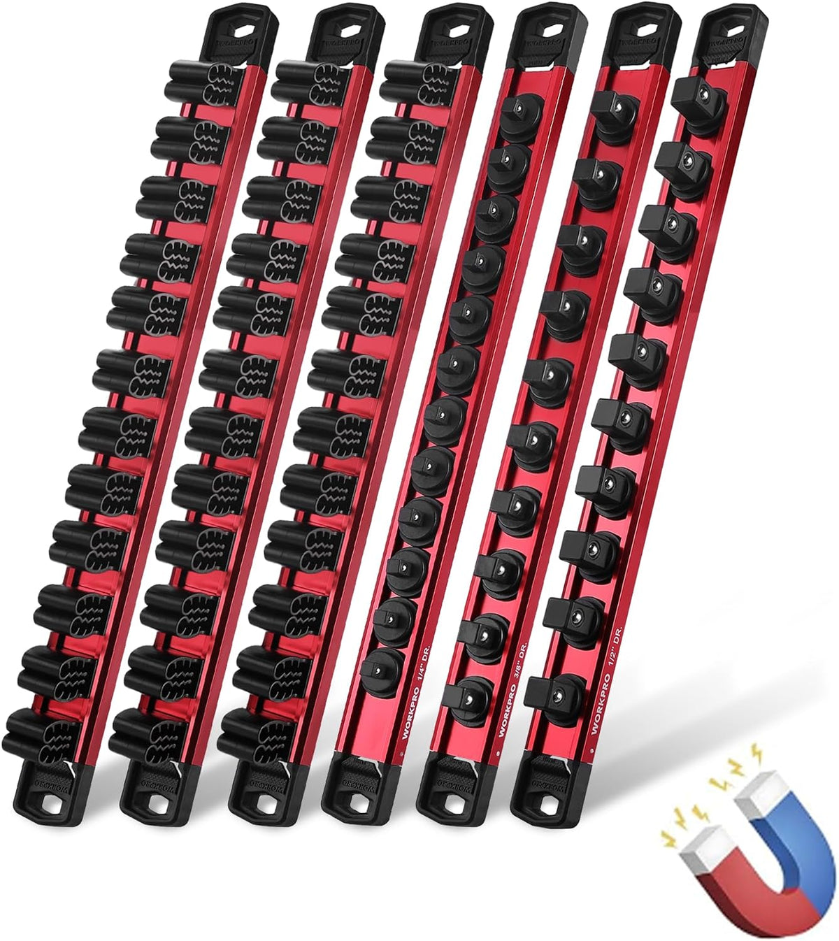 WORKPRO 6-Piece Magnetic Socket & Screwdriver Organizer, Quick-Release Rail