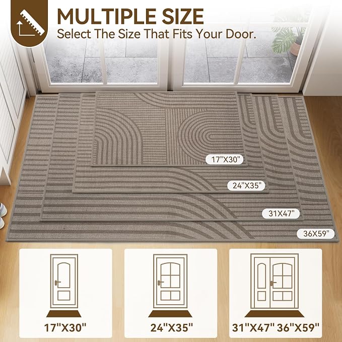 Front Door Mat 31''x47'', Absorbent Dirt Resist Washable Non Slip Low-Profile
