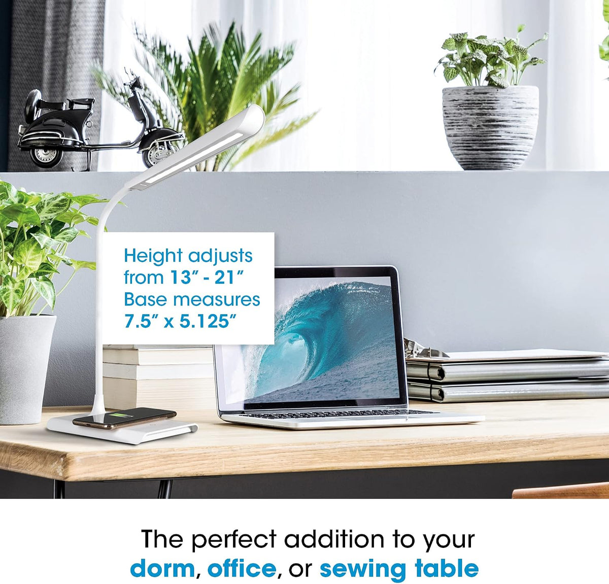OttLite Power-Up LED Task Lamp with Wireless Charging, White