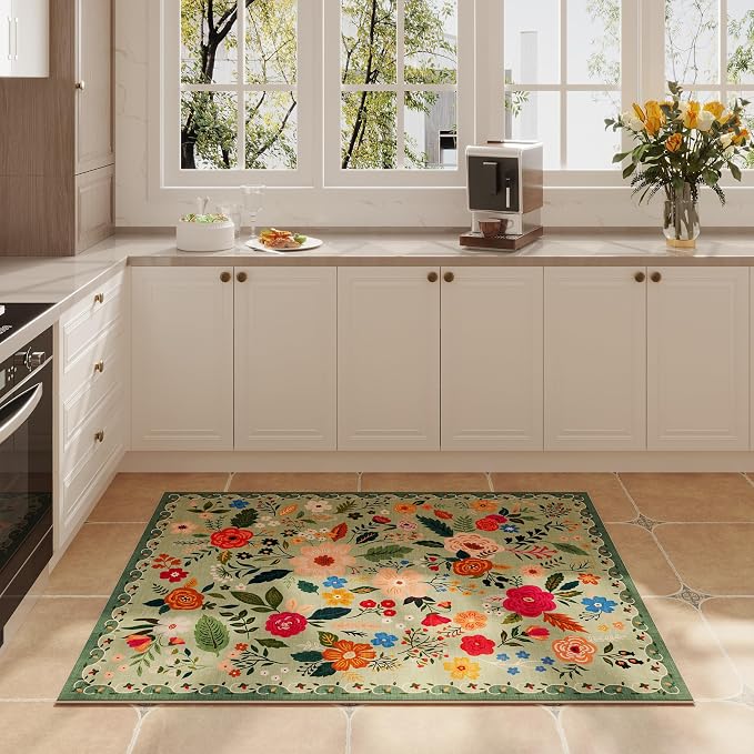 Rugcomf Door Mat Indoor Entrance 2x3 Rug Machine Washable Boho Floral Small