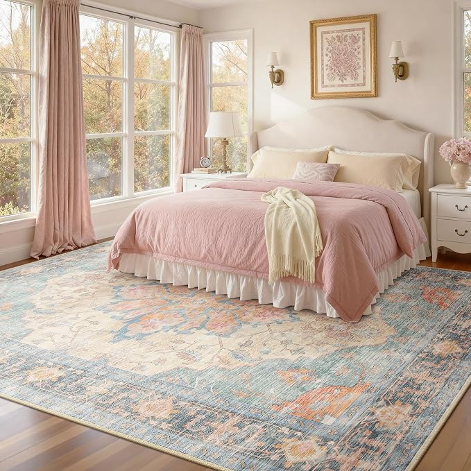 RELEANY Area Rugs 7'x10' Washable Non-Slip, Floral Vintage Distress Medallion