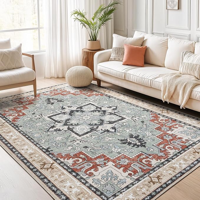 Lofus 6x9 Area Rugs for Living Room, Floral Washable Area Rug for Bedroom