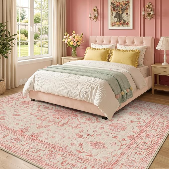 RELEANY Area Rugs 5'x7' Washable Non-Slip, Floral Vintage Distress Medallion