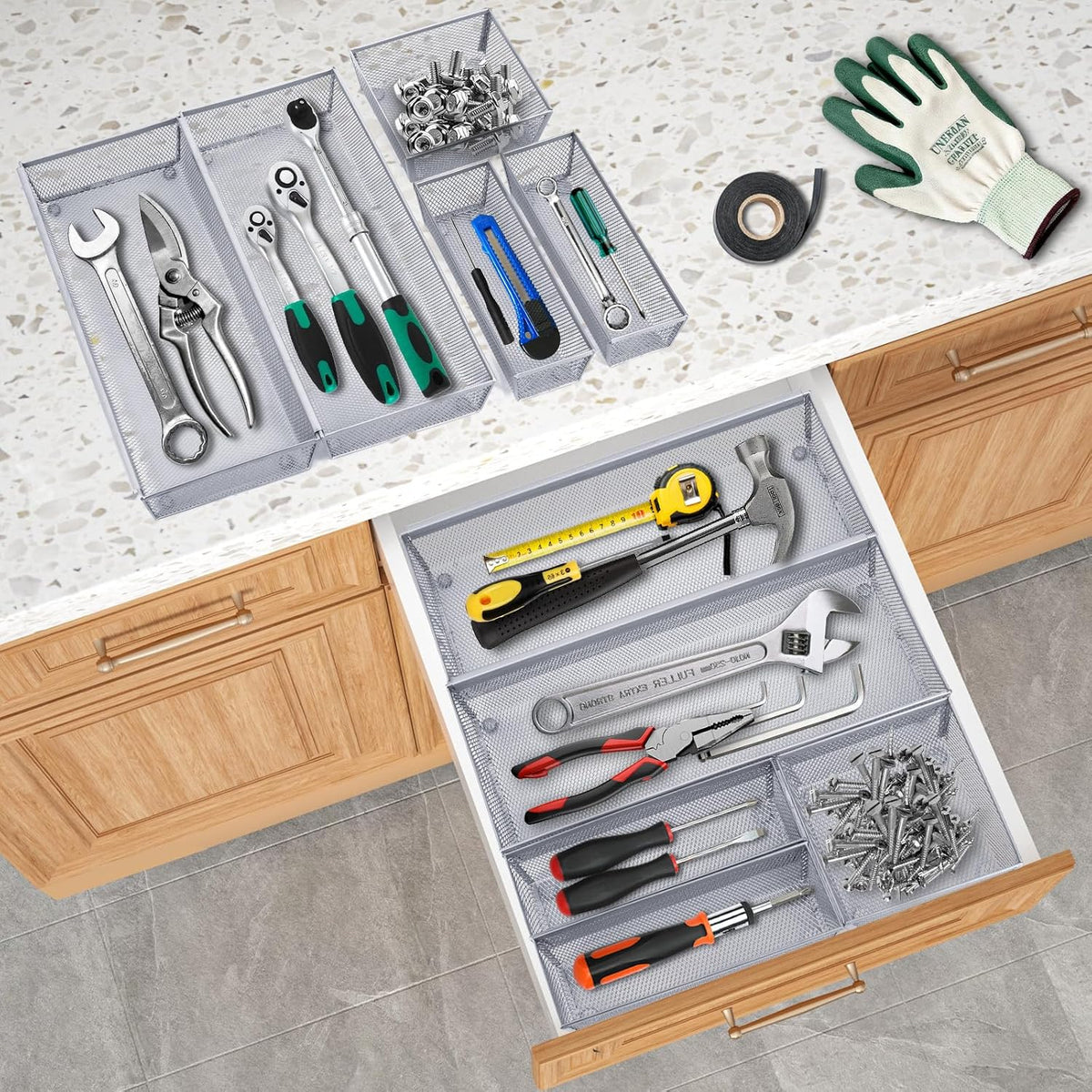 Neudeco Silverware Drawer Organizer, Pack 5, Silver