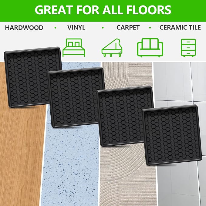 Non Slip Furniture Pads- 3"x3" Square Anti Skid Caster Cups Furniture Coasters