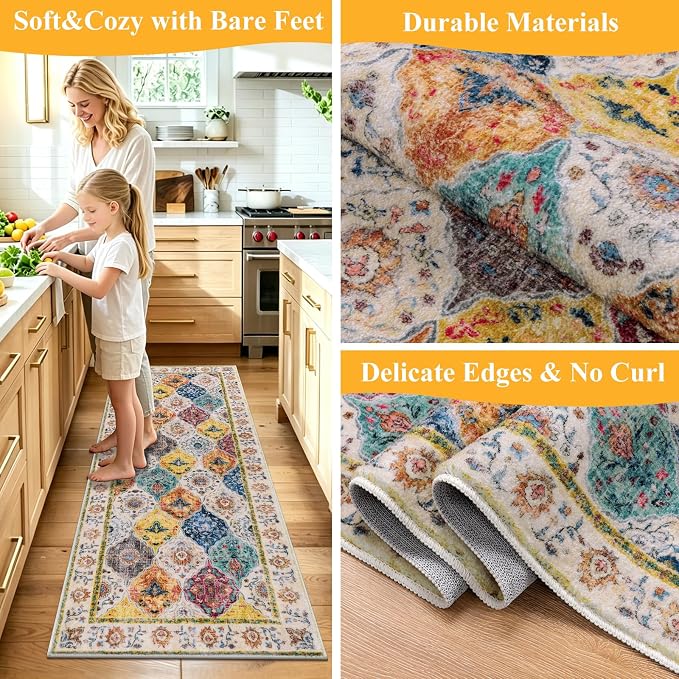 HEBE Washable Hallway Runner Rug 2'x 5' Non Slip Kitchen Rugs Runner, Low Pile
