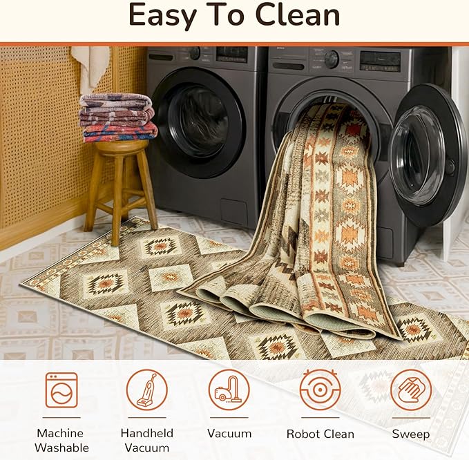Area Rug 5x7 Rug Machine Washable Non-Slip Low Pile Print Pattern Western Rug
