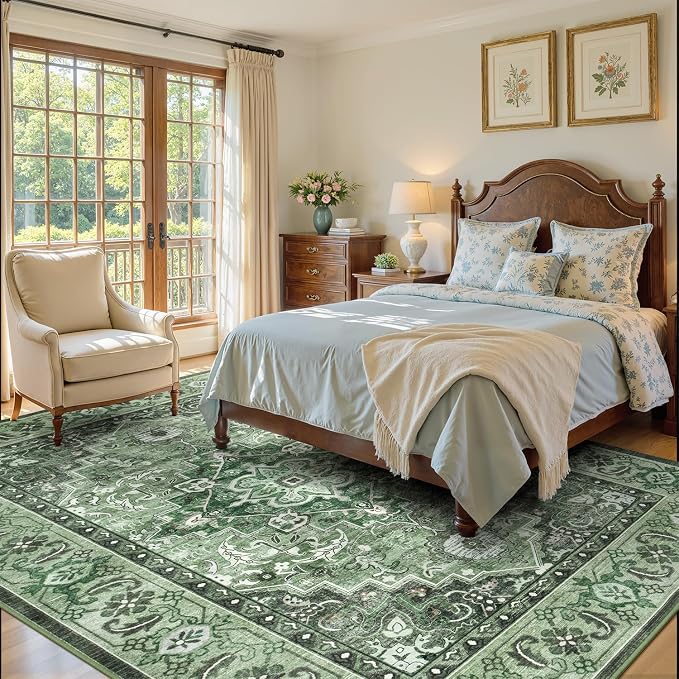 Lofus 8x10 Washable Rugs Non-Slip, Vintage Floral Area Rug