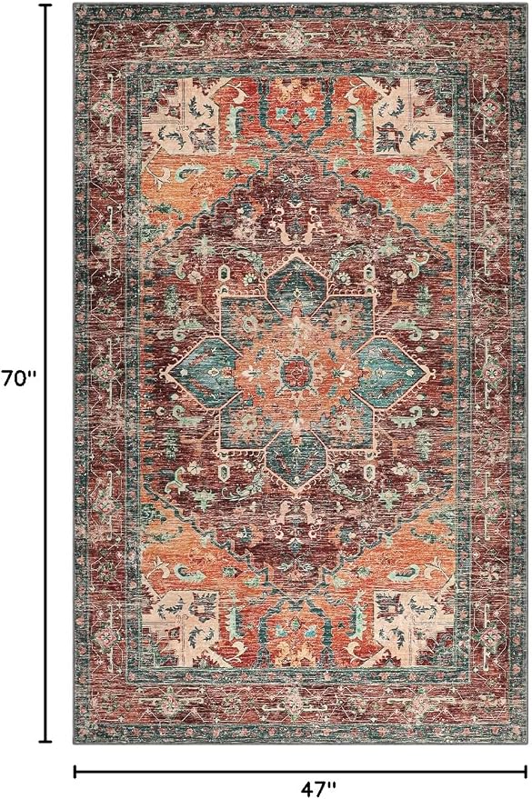 Yamaziot Washable Area Rug, 4x6 Non-Slip Boho Vintage Living Room Bedroom Rug