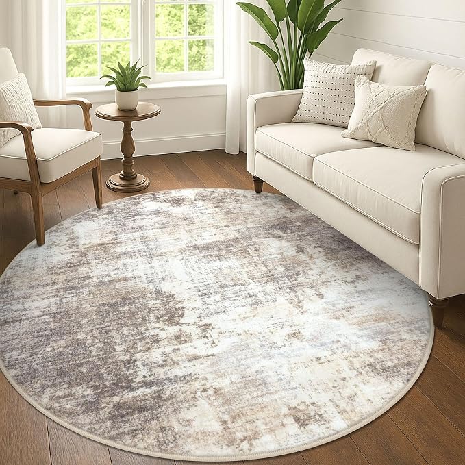 IOHOUZE Abstract Round Area Rug 6 Ft Washable Circle Rugs Large Round Rug Non