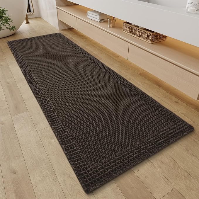 RESARE Waffle Bathroom Runner Rugs, Super Absorbent Bath Mat Non Slip Washable