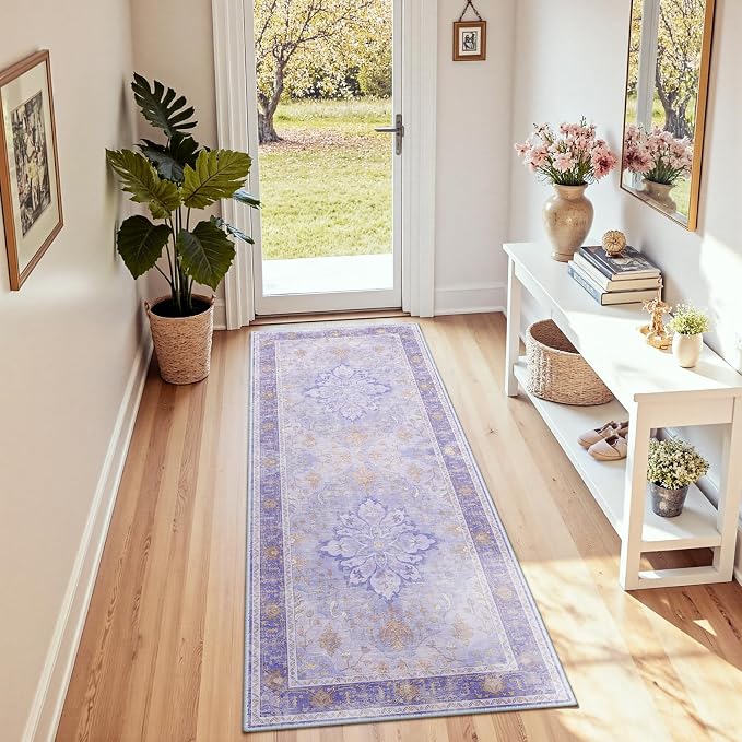 RELEANY Area Rugs Runner 2'x5' Washable Non-Slip, Floral Vintage Distress