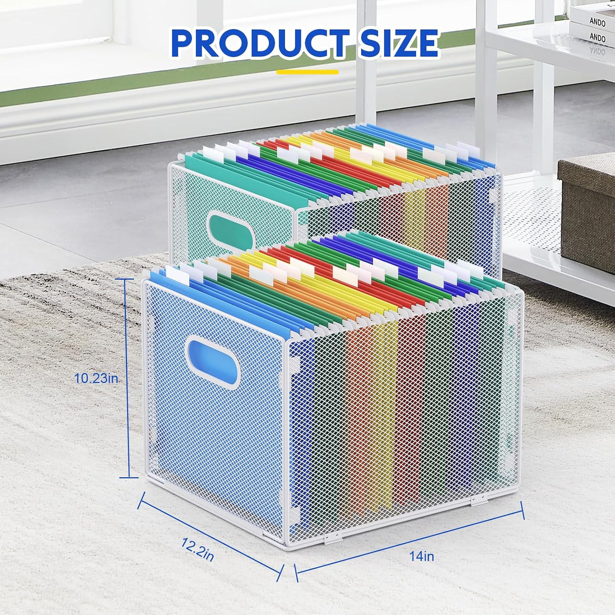 samstar 2 Pack Hanging File Organizer, Mesh File Folder Box Filing Box Cabinet Organizer Storage Boxes, Letter Size,White