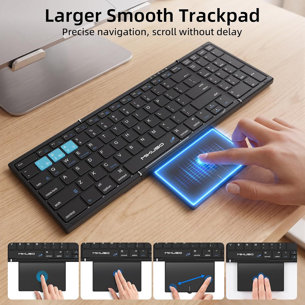 Foldable Keyboard with Touchpad,Numeric Keypad,3 Devices (2.4G+BTx2)